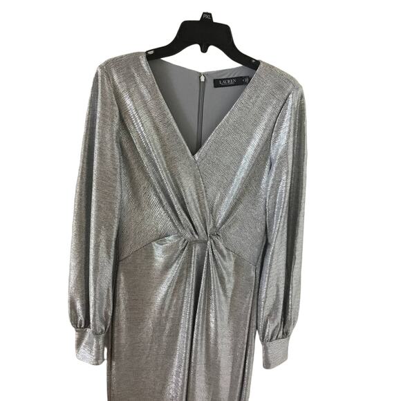 LAUREN RALPH LAUREN Evening Dress DELANCEY Silver Metallic size 8 - Picture 3 of 7